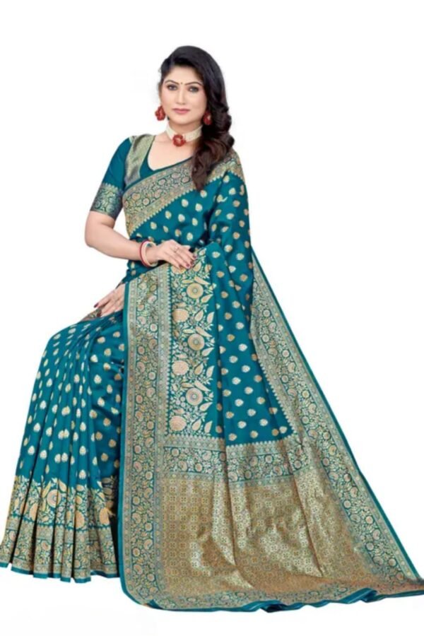 Banarasi Saree Kanjivaram Silk Saree | Banarashi Pattu Sarees | Trendy Sarees for Women & Girls | trendy sarees for farewell | Latest Party Wear Saree | Kanjeevaram Soft Silk Saree New Collection - Image 3