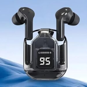 New Ultra pods New Bluetooth Headset 5.3 Earbuds with Display Gaming Earbuds | Fast Charging Transparent Earbuds(Colour-Black)
