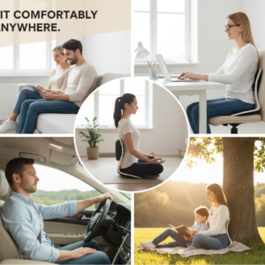 New chair seat with four supports, corrective waist cushion and widened ergonomic waist support.